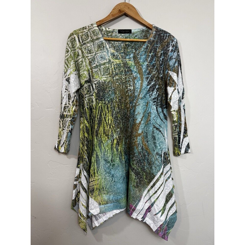 Katina Marie Womens Burnout Swing Tunic L Embellished Abstract Artsy Lightweight